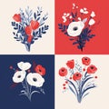 Romantic Red And White Flower Illustrations: Minimalist, Colorful, And Cartoonish Designs