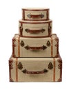 Four Stacked Deco Burlap Suitcases