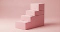 Four stacked pink geometric cubes forming steps against a soft pink background object Royalty Free Stock Photo