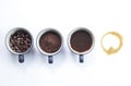 Four stages of coffee isolated on white background