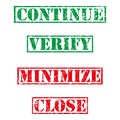 Four stamp with grunge. Continue, verify, minimize, close