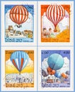Four Stamps with Hot Air Balloons from Laos