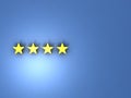 Four star icon. Four golden stars on the blue wall. High score and high rated review symbol. cool blue background. Royalty Free Stock Photo