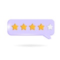 Four star in speech bubble. Quality, customer rating, feedback or achievement concept