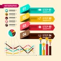 Four Steps Infographic Layout with Design Elements and Rating Symbols. Paper Infographics with Business People and Graphs Royalty Free Stock Photo