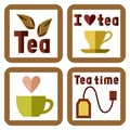 Four stickers with tea elements and inscriptions