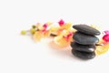 Four stones for Spa treatments and Orchid flowers Royalty Free Stock Photo