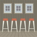 Four Stool Chairs Under Three Windows Vintage Style