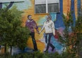 Four story mural by the blind artist John Bramblitt on Bishop Highline Apartments in the Bishop Arts District in Dallas, Texas.