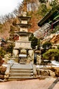 Four story stone carved pagoda at Buddhist temple