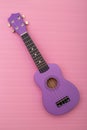 Four string ukulele guitar on pink background