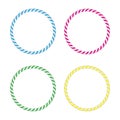 Four striped gymnastic hoops. Sports equipment.