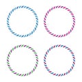 Four striped gymnastic hoops. Sports equipment.