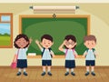 four students kids in classroom