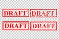 Four style red rubber stamp effect, draft at transparent effect background Royalty Free Stock Photo