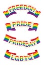 Four Style Ribbons of Rainbow Flag Banner with Words for the LGBT Activity.