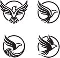 four stylized bird logos are displayed in black and white. each design features a bird, resembling an eagle Royalty Free Stock Photo