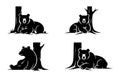 Four stylized black bear illustrations resting by trees Royalty Free Stock Photo