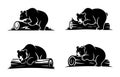 Four Stylized Black Bear Silhouettes on Logs Royalty Free Stock Photo