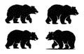 Four Stylized Black Bears with Starry Patterns on White Background Royalty Free Stock Photo