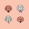 Four stylized brain illustrations in different colors on a light pink background pattern design Royalty Free Stock Photo