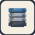Four stylized computer servers are stacked vertically. Each server has a front panel Royalty Free Stock Photo