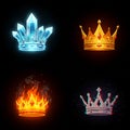 Four stylized crowns are displayed against a black background, each representing a Royalty Free Stock Photo