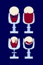 Four stylized simple cups with wine and wafer