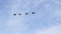 Four Su-57 fighters - aircraft participating in the main rehearsal of military parade in honor of