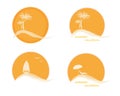 Four summer logo with sun, palm trees, ocean or sea, sailing ship and beach, vector illustration isolated on the white background. Royalty Free Stock Photo