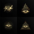 Four symbols of the eye in with engraving, luxury style
