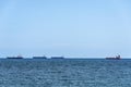 Four tanker ships sailing next of Barcelona, Catalonia, Spain Royalty Free Stock Photo