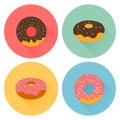 Four tasty flavored donuts with glazing.