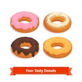 Four tasty flavoured donuts with glazing