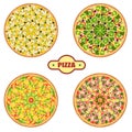 Four tasty pizza on a white background.