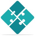 Four Teal Puzzle Pieces Interlocking in Diamond Shape Royalty Free Stock Photo