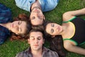 Four teenagers relaxing on the grass