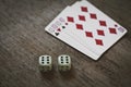 Four tens on a wooden table. concept of gambling and place for your text. Royalty Free Stock Photo