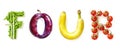 Four Text Made of Fruits and Vegetables Isolated Royalty Free Stock Photo