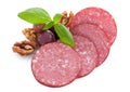 Sliced semi-smoked sausage isolated