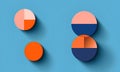 Four three-dimensional, colored round shapes, divided into segments, generated by artificial intelligence