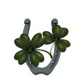 Four and three leaf clover. Iron horseshoe. Dn St. Patrick. Isolated on white background. illustration Royalty Free Stock Photo