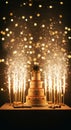 Four Tiered Wedding Cake with Golden Sparklers Royalty Free Stock Photo