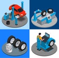 Four Tire Production Service Isometric Icon Set Royalty Free Stock Photo