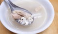 Four tonics soup, four ingredients herb flavor soup. Taiwanese delicious street food delicacy with Job`s tears, pork intestines,