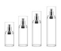 Four transparent cosmetic bottles