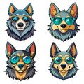 Four trendy cartoon dogs with cool sunglasses