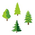 Four Types Of Green Trees Vector Icons