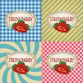 Four types of retro textured labels for strawberry products eps10