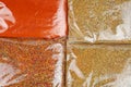 Four types of spicies in plastic packet .Food background